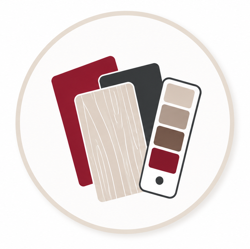 Sélection de matières, couleurs et échantillons au showroom