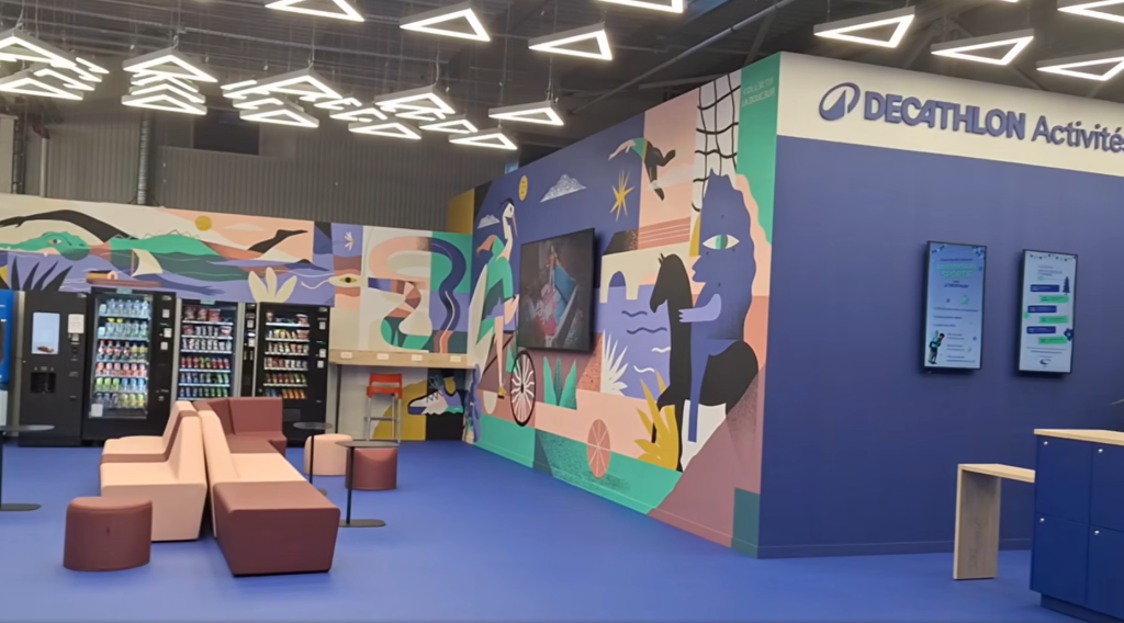 Aménagement décoratif de l'espace pause clients, professionnel Decathlon Les Ponts de Cé