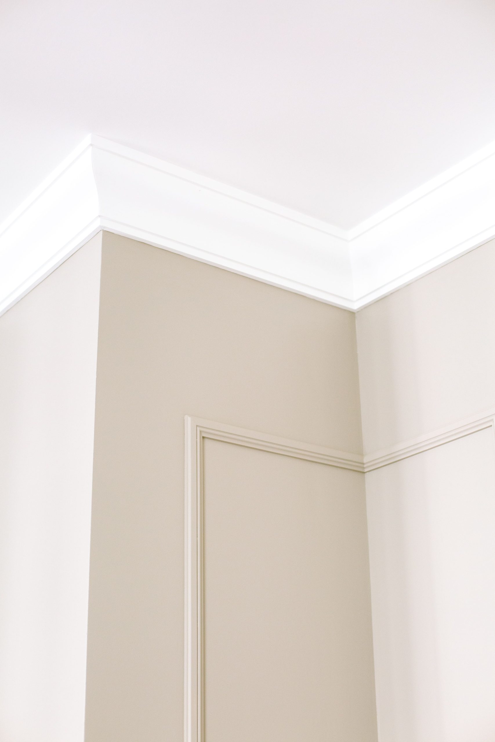 Plafond blanc avec corniches décoratives en staff